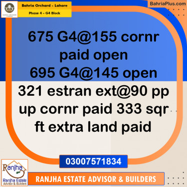 1 Kanal Residential Plot for Sale in Phase 4 - G4 Block -  Bahria Orchard, Lahore - (BP-258303)
