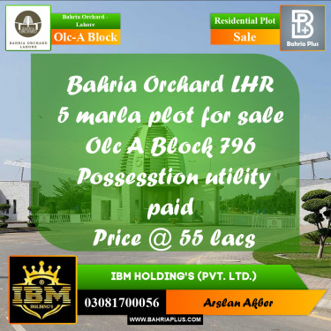 5 Marla Residential Plot for Sale in OLC-A Block -  Bahria Orchard, Lahore - (BP-258378)