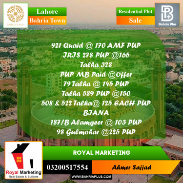 Residential Plot for Sale in Bahria Town, Lahore - (BP-258394)
