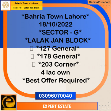 5 Marla Residential Plot for Sale in Sector G - Lalak Jan Block -  Bahria Town, Lahore - (BP-258408)