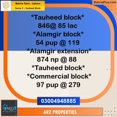 Residential Plot for Sale in Sector F - Tauheed Block -  Bahria Town, Lahore - (BP-258460)