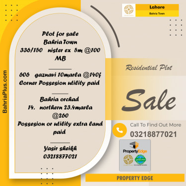 Residential Plot for Sale in Bahria Town, Lahore - (BP-258466)