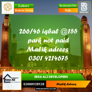Residential Plot for Sale in Bahria Town, Lahore - (BP-258501)