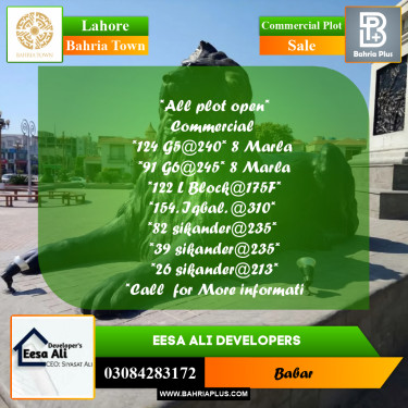 Commercial Plot for Sale in Bahria Town, Lahore - (BP-258565)