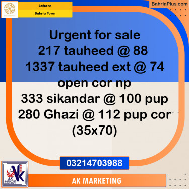Residential Plot for Sale in Bahria Town, Lahore - (BP-258577)
