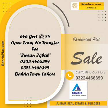 5 Marla Residential Plot for Sale in Golf Phase 1 -  Bahria Town, Lahore - (BP-258608)