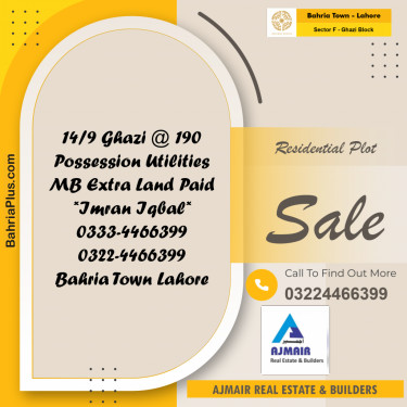 22 Marla Residential Plot for Sale in Sector F - Ghazi Block -  Bahria Town, Lahore - (BP-258621)