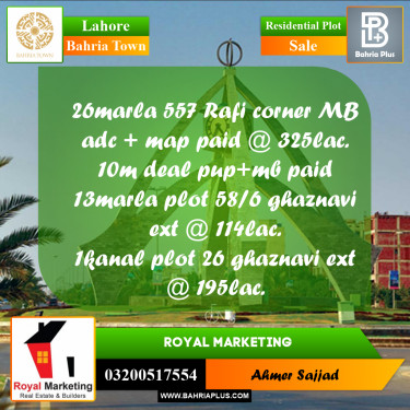 Residential Plot for Sale in Bahria Town, Lahore - (BP-258630)