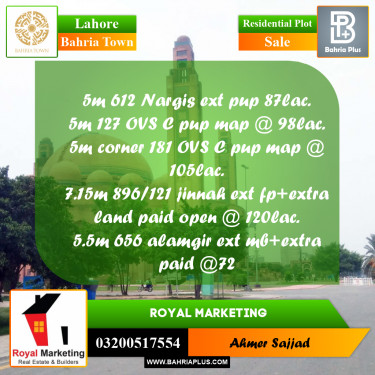 Residential Plot for Sale in Bahria Town, Lahore - (BP-258632)