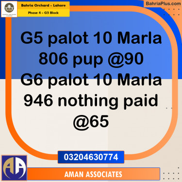 10 Marla Residential Plot for Sale in Phase 4 - G5 Block -  Bahria Orchard, Lahore - (BP-258647)