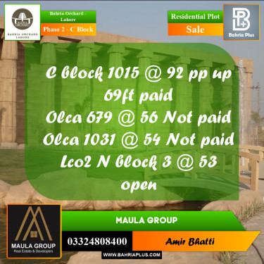 8 Marla Residential Plot for Sale in Phase 2 - C Block -  Bahria Orchard, Lahore - (BP-258656)