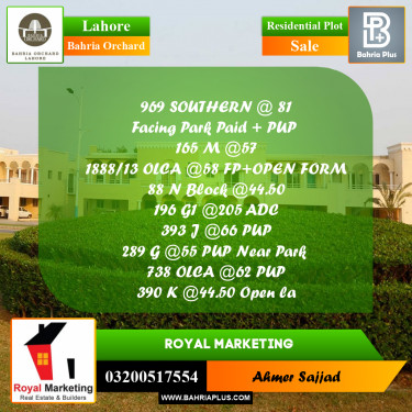 Residential Plot for Sale in Bahria Orchard, Lahore - (BP-258699)