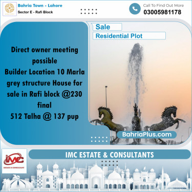 10 Marla Residential Plot for Sale in Sector E - Rafi Block -  Bahria Town, Lahore - (BP-258715)