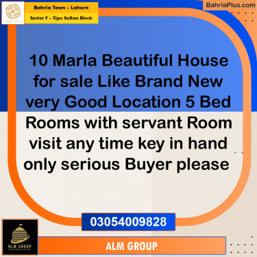 10 Marla Residential House for Sale in Sector F - Tipu Sultan Block -  Bahria Town, Lahore - (BP-258732)