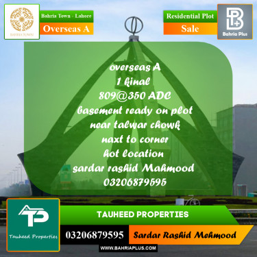1 Kanal Residential Plot for Sale in Overseas A -  Bahria Town, Lahore - (BP-258746)