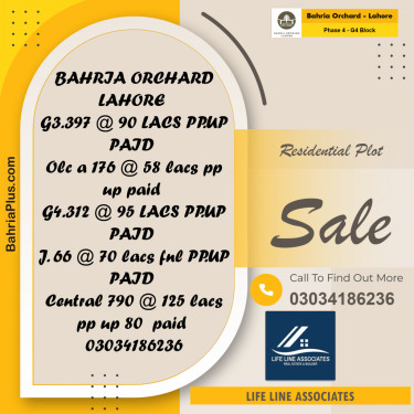 10 Marla Residential Plot for Sale in Phase 4 - G4 Block -  Bahria Orchard, Lahore - (BP-258780)