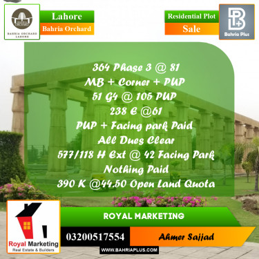 Residential Plot for Sale in Bahria Orchard, Lahore - (BP-258809)