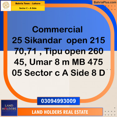 Commercial Plot for Sale in Sector C - A Side -  Bahria Town, Lahore - (BP-258862)