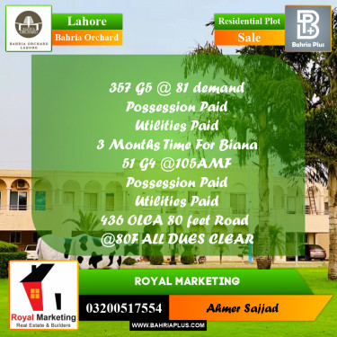 Residential Plot for Sale in Bahria Orchard, Lahore - (BP-258953)