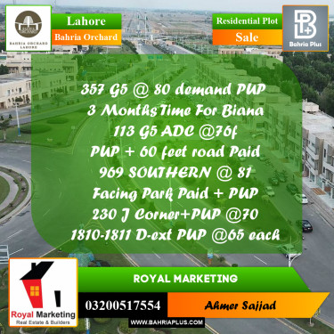 Residential Plot for Sale in Bahria Orchard, Lahore - (BP-258957)