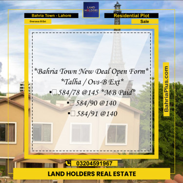 10 Marla Residential Plot for Sale in Overseas B Ext -  Bahria Town, Lahore - (BP-259013)