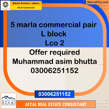 5 Marla Commercial Plot for Sale in OLC B Commercial -  Bahria Orchard, Lahore - (BP-259064)