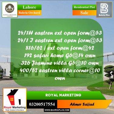 Residential Plot for Sale in Bahria Orchard, Lahore - (BP-259078)