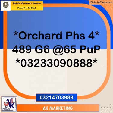 10 Marla Residential Plot for Sale in Phase 4 - G6 Block -  Bahria Orchard, Lahore - (BP-259085)