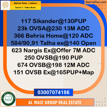 10 Marla Residential Plot for Sale in Sector F - Talha Block -  Bahria Town, Lahore - (BP-259114)