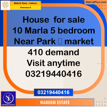 Residential House for Sale in Overseas A -  Bahria Town, Lahore - (BP-259164)