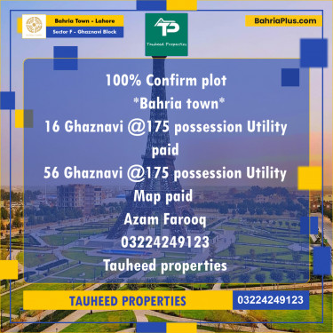 10 Marla Residential Plot for Sale in Sector F - Ghaznavi Block -  Bahria Town, Lahore - (BP-259170)