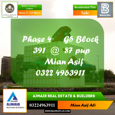 Residential Plot for Sale in Phase 4 - G5 Block -  Bahria Orchard, Lahore - (BP-259172)