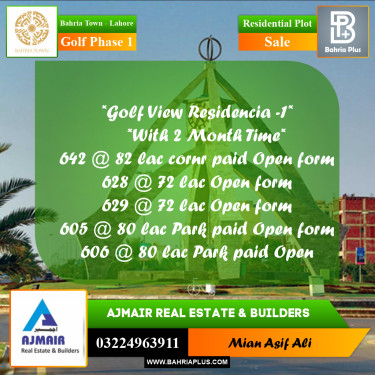 Residential Plot for Sale in Golf Phase 1 -  Bahria Town, Lahore - (BP-259174)