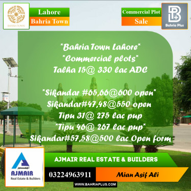 Commercial Plot for Sale in Bahria Town, Lahore - (BP-259176)