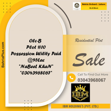 8 Marla Residential Plot for Sale in OLC-B Block -  Bahria Orchard, Lahore - (BP-259194)