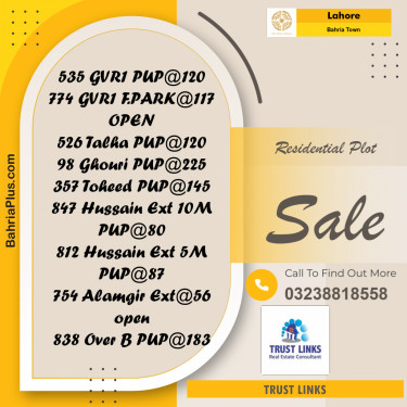 Residential Plot for Sale in Bahria Town, Lahore - (BP-259212)