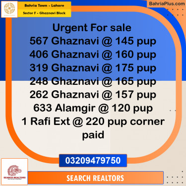10 Marla Residential Plot for Sale in Sector F - Ghaznavi Block -  Bahria Town, Lahore - (BP-259220)