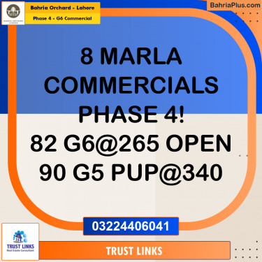 8 Marla Commercial Plot for Sale in Phase 4 - G6 Commercial -  Bahria Orchard, Lahore - (BP-259229)