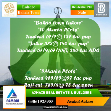 Residential Plot for Sale in Bahria Town, Lahore - (BP-259247)