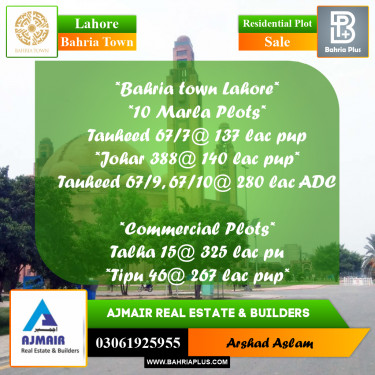 Residential Plot for Sale in Bahria Town, Lahore - (BP-259258)