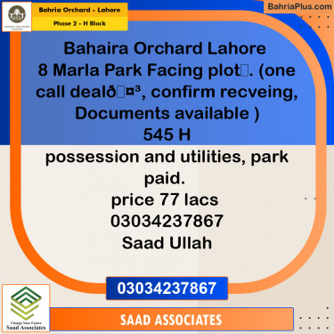 8 Marla Residential Plot for Sale in Phase 2 - H Block -  Bahria Orchard, Lahore - (BP-259306)