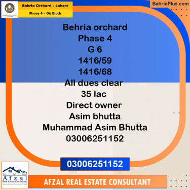 5 Marla Residential Plot for Sale in Phase 4 - G6 Block -  Bahria Orchard, Lahore - (BP-259324)