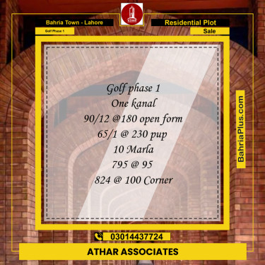 Residential Plot for Sale in Golf Phase 1 -  Bahria Town, Lahore - (BP-259355)