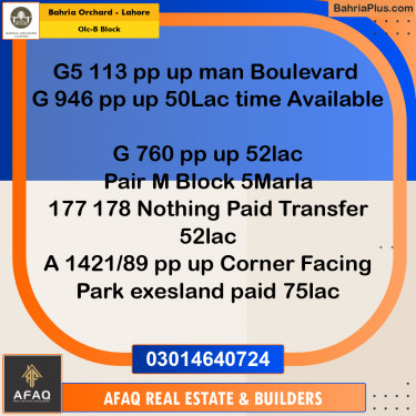 8 Marla Residential Plot for Sale in OLC-B Block -  Bahria Orchard, Lahore - (BP-259429)