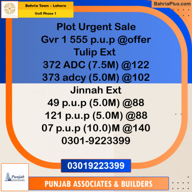 10 Marla Residential Plot for Sale in Golf Phase 1 -  Bahria Town, Lahore - (BP-259438)