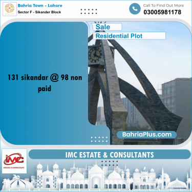 10 Marla Residential Plot for Sale in Sector F - Sikander Block -  Bahria Town, Lahore - (BP-259455)