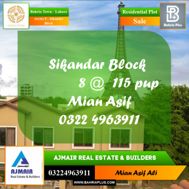 Residential Plot for Sale in Sector F - Sikander Block -  Bahria Town, Lahore - (BP-259500)