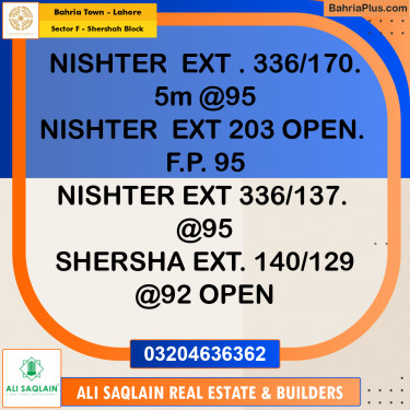 5 Marla Residential Plot for Sale in Sector F - Shershah Block -  Bahria Town, Lahore - (BP-259537)