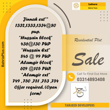 Residential Plot for Sale in Bahria Town, Lahore - (BP-259634)