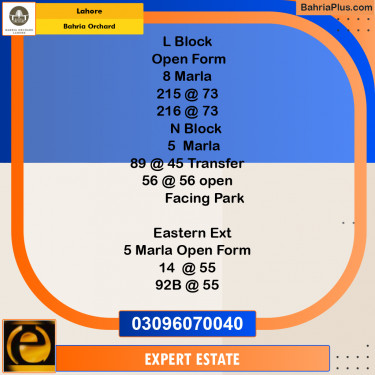 8 Marla Residential Plot for Sale in Bahria Orchard, Lahore - (BP-259668)